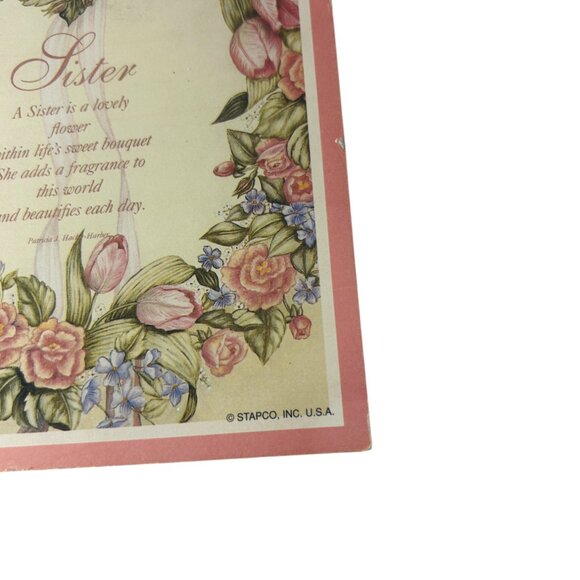 Vintage Sister Wall Plaque Pink Floral Wreath Poem Gift STAPCO USA Home Decor - Picture 7 of 7